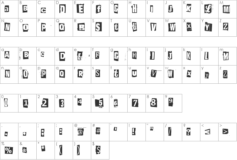 Postinkantaja Job font character map preview