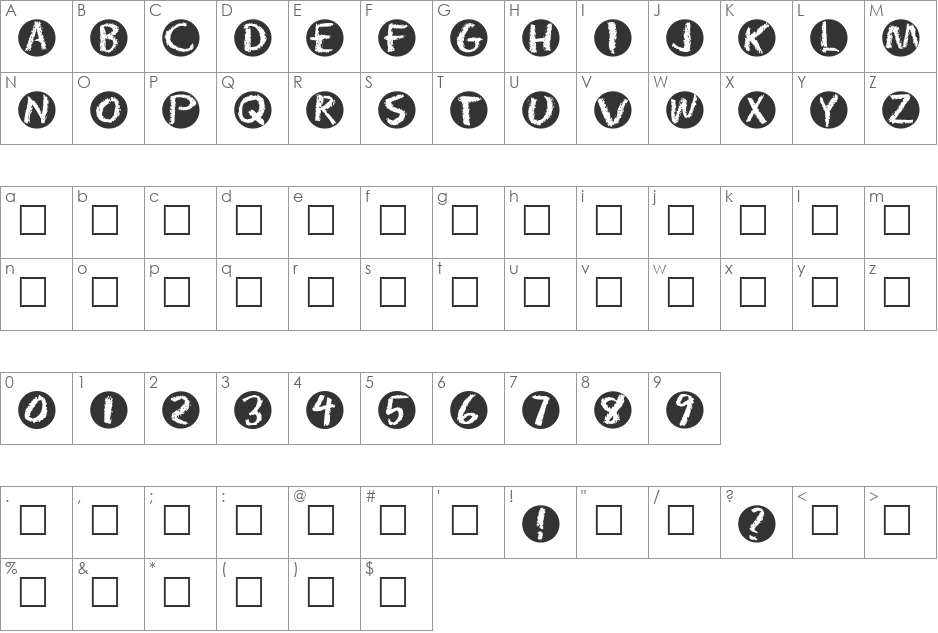 PostIt font character map preview