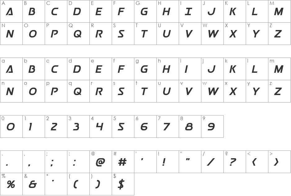 Postmaster Bold font character map preview