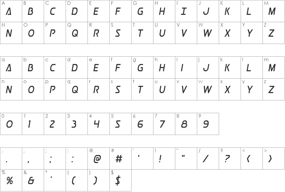 Postmaster Condensed font character map preview