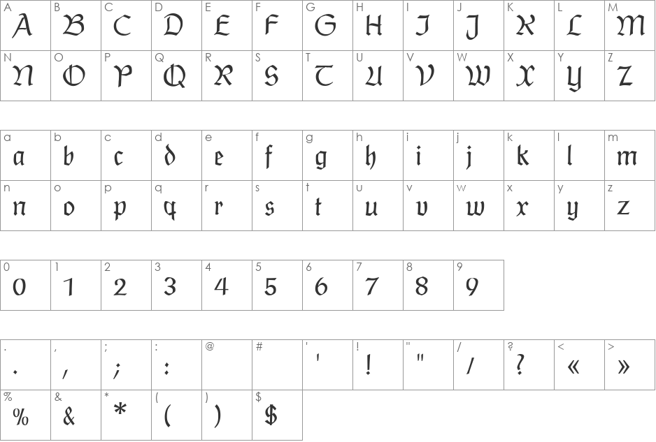 PostmoderneFraktur font character map preview