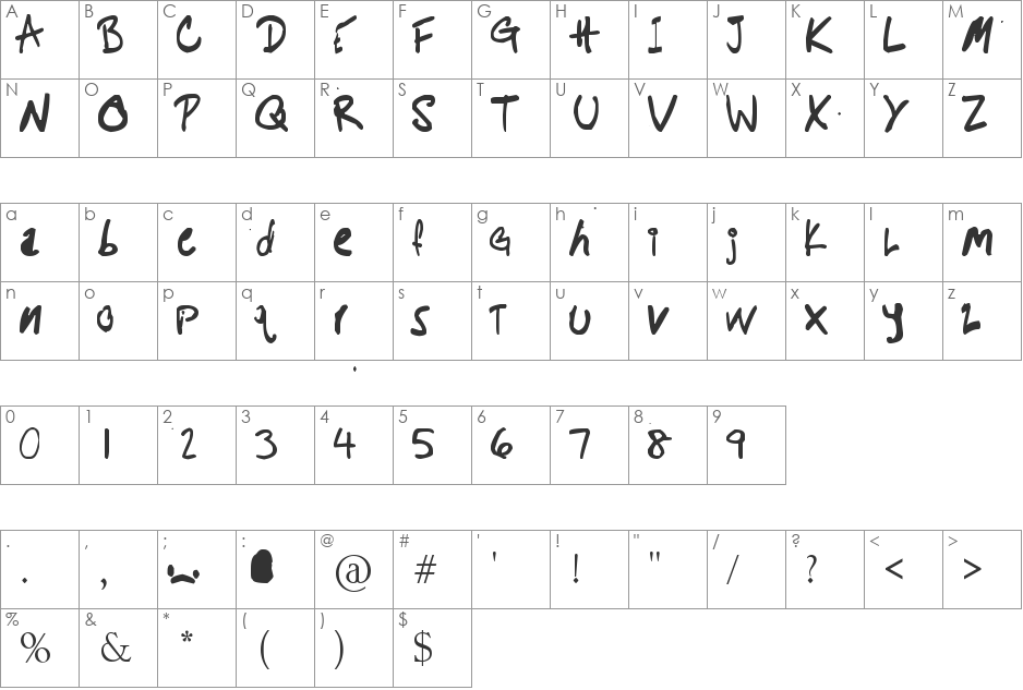 Potato Farmer font character map preview