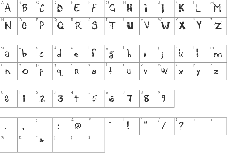 Potato Print font character map preview