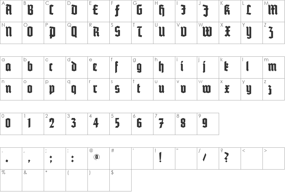 Potsdam font character map preview