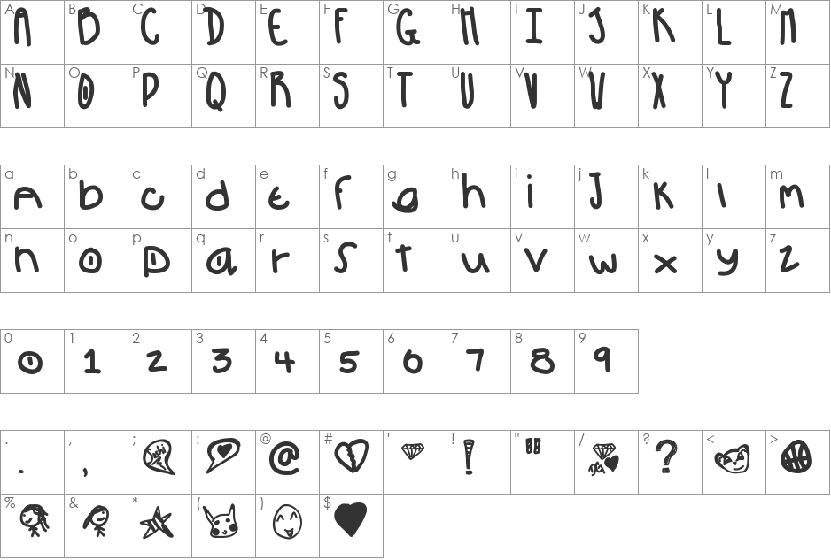 pow font character map preview