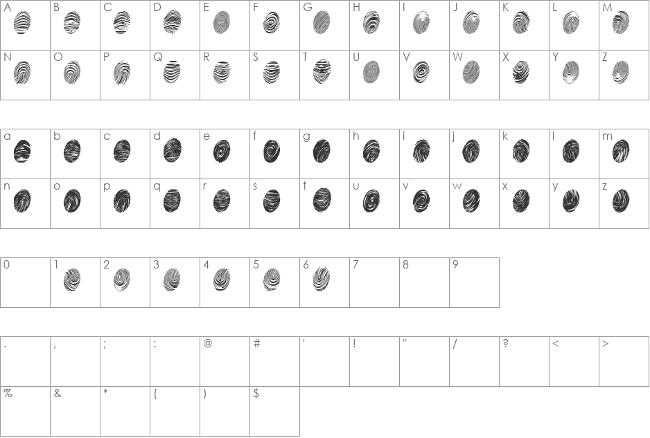 Powderfinger font character map preview