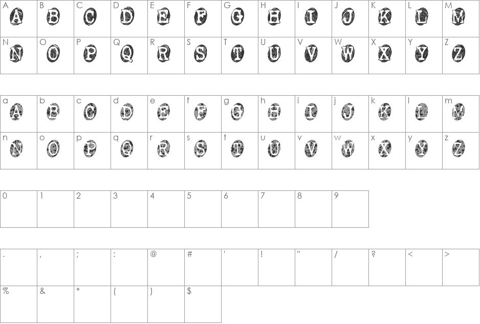 Powderfinger Smudged font character map preview