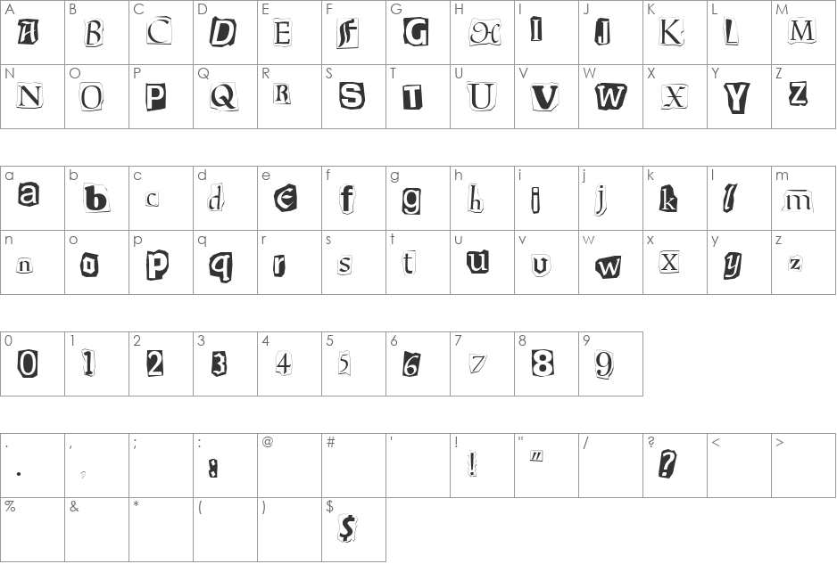 Powell font character map preview