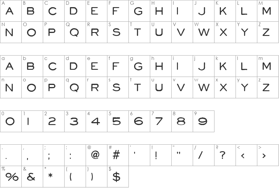 Powell and Geary font character map preview