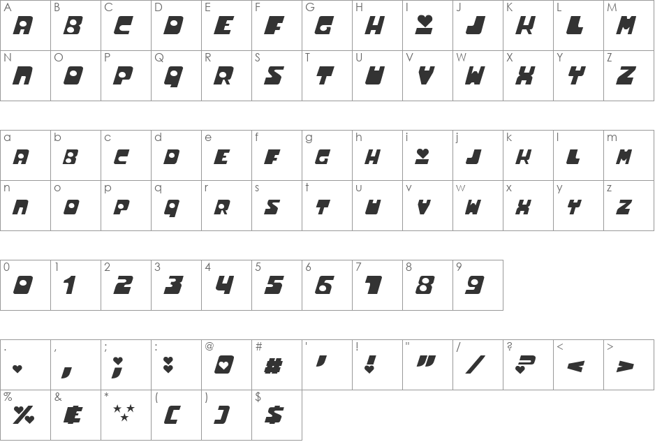 Powerpuff font character map preview