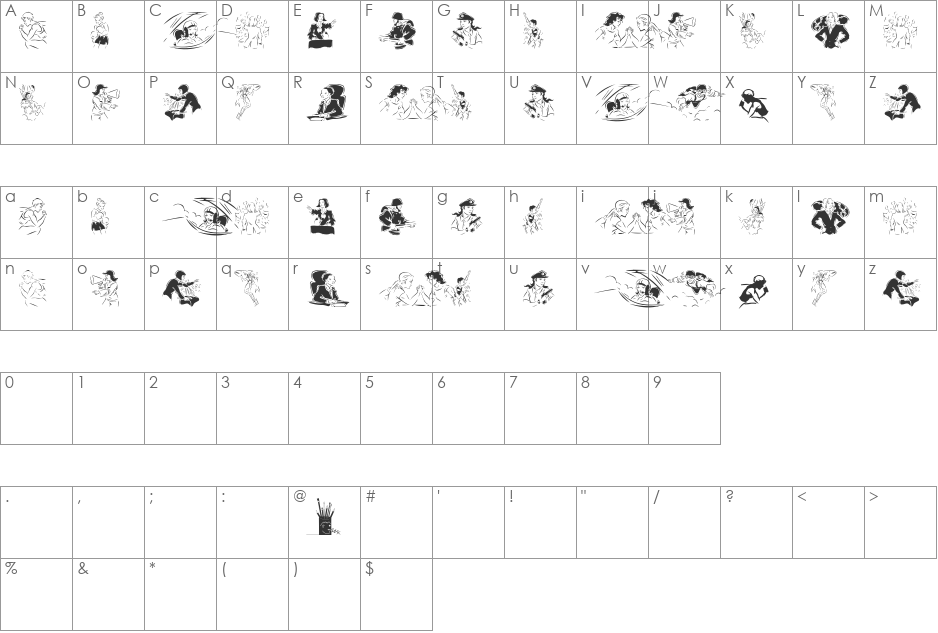 PowerWoman font character map preview
