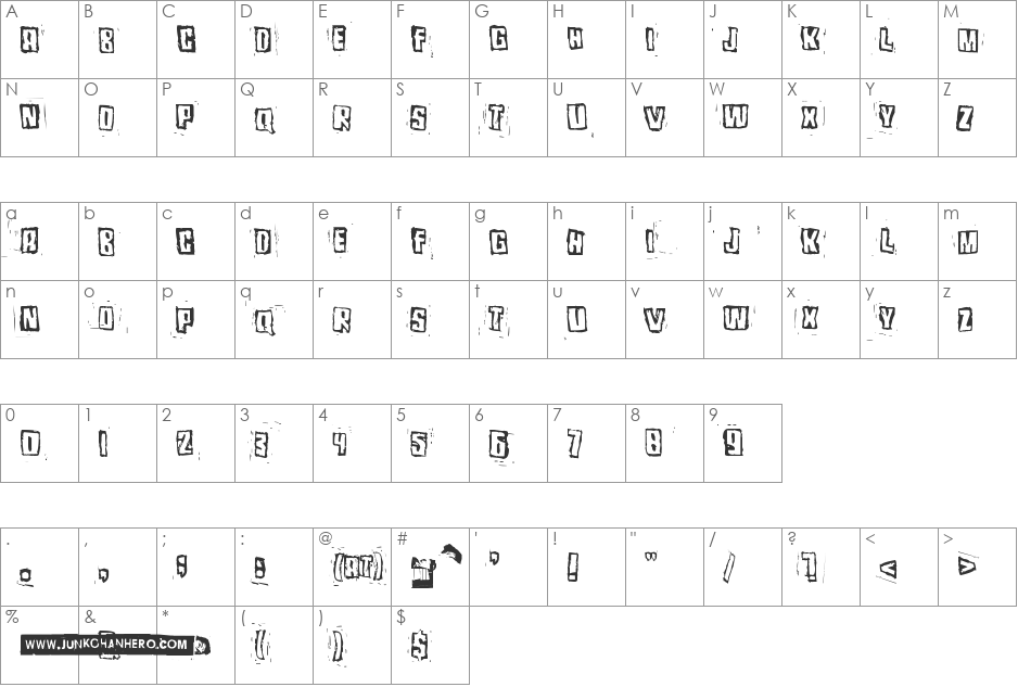Pozothree font character map preview