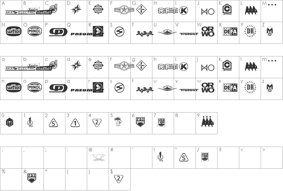 Pr font character map preview