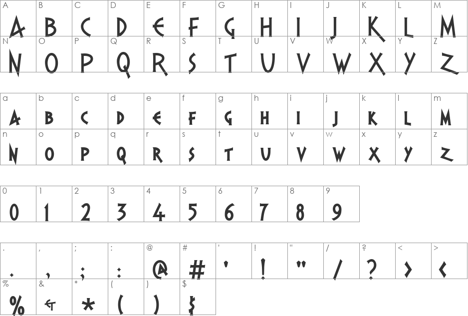 PR Agamemnon  font character map preview