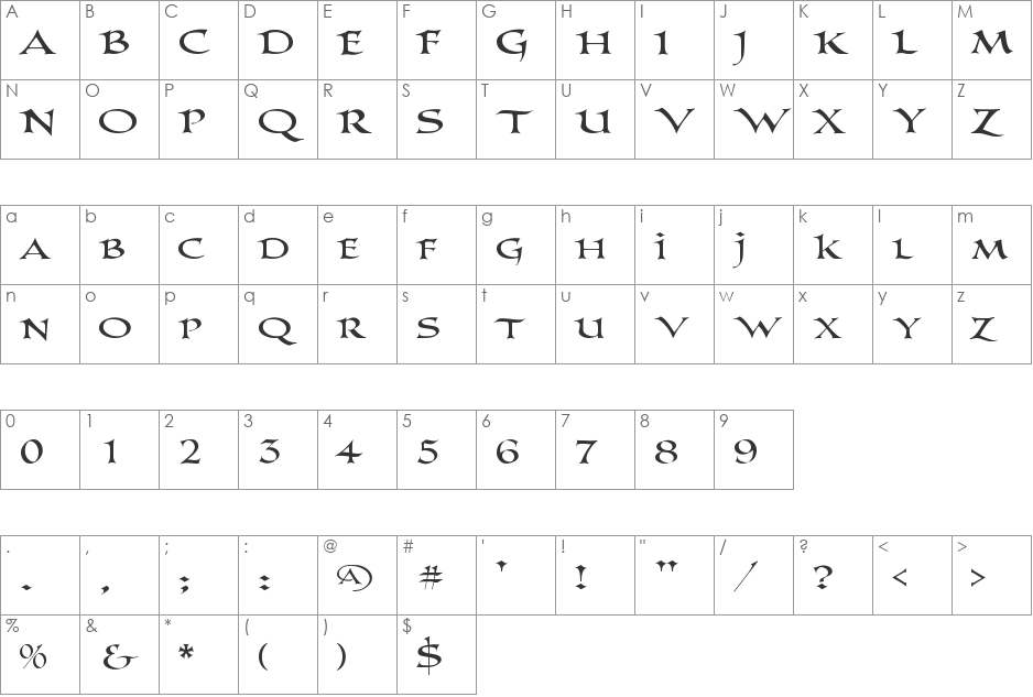 PR-Columban font character map preview