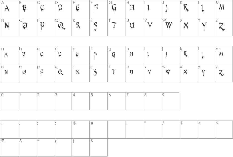 PR-Uncial Creepy font character map preview