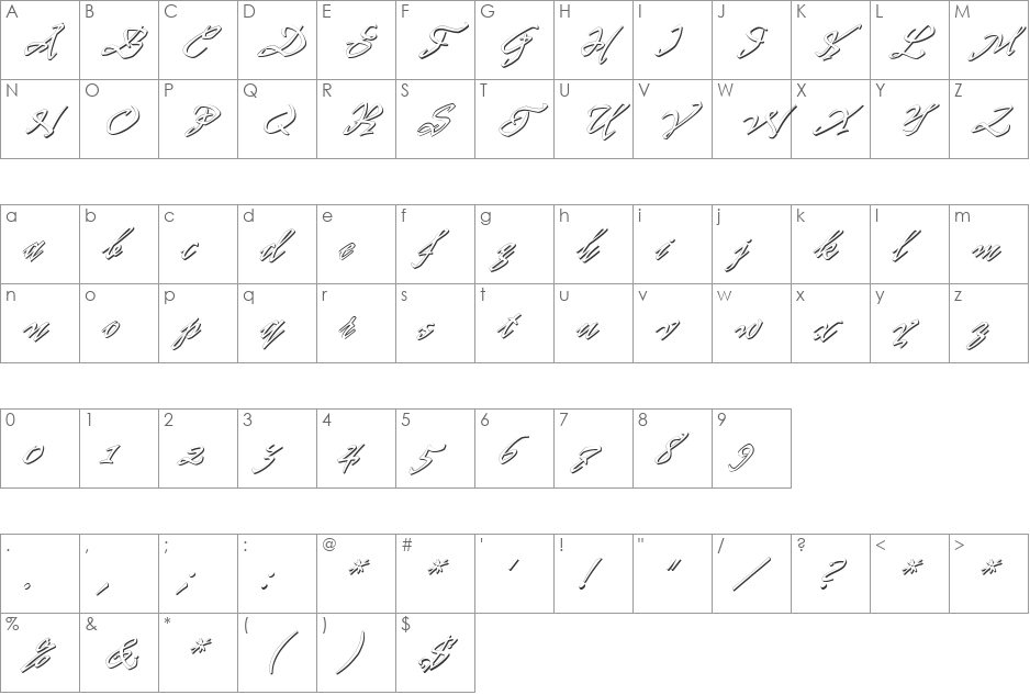 PR8 Shadow Cat font character map preview