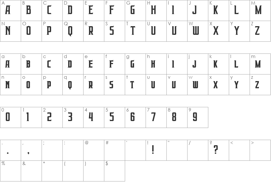 Prabowo font character map preview