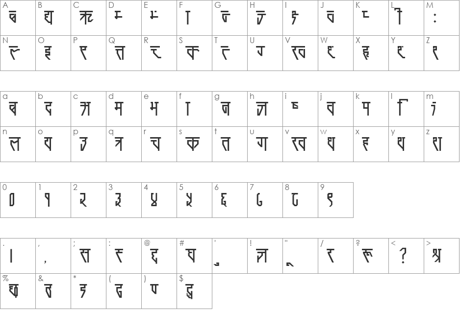 Prachin font character map preview