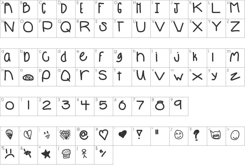 Praduhhh font character map preview