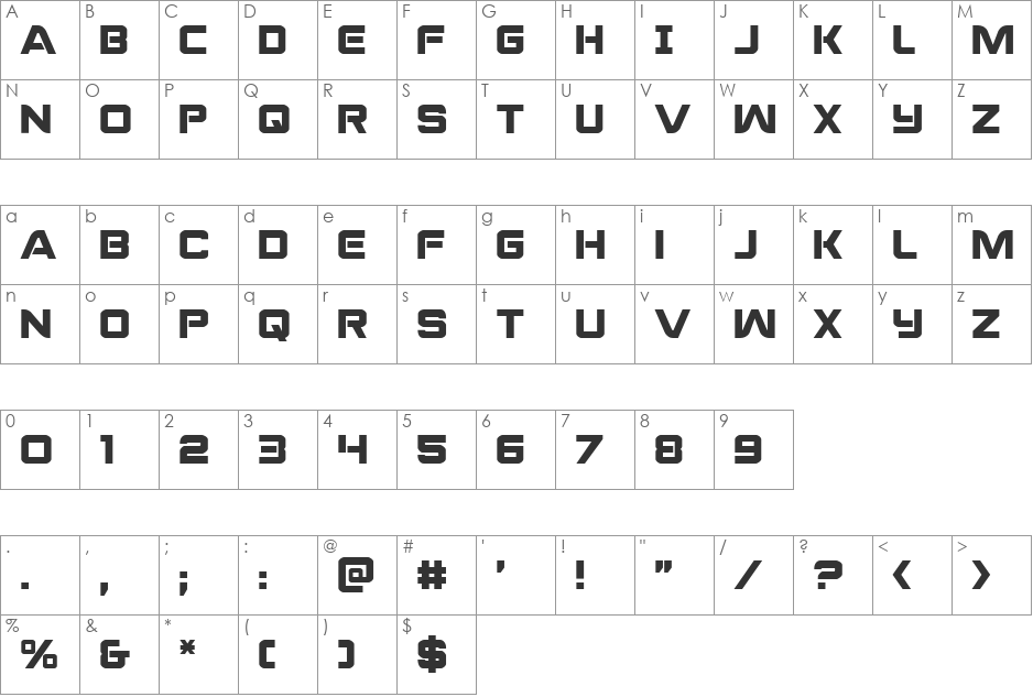Praetorian font character map preview