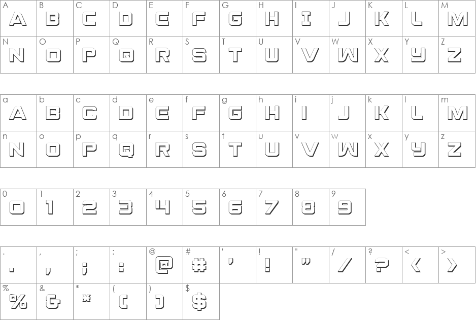 Praetorian 3D font character map preview