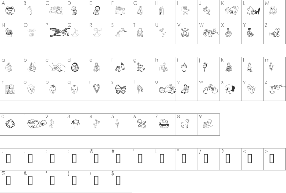 Baby Time font character map preview