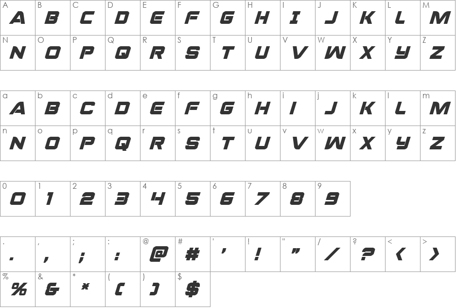 Praetorian Bold Italic font character map preview