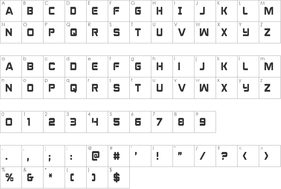 Praetorian Condensed font character map preview