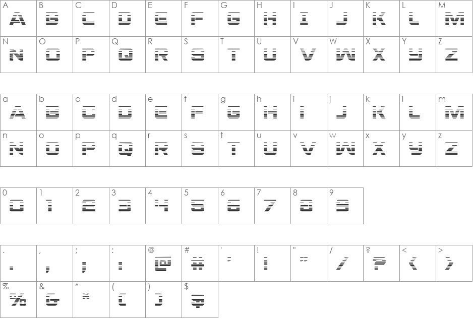 Praetorian Gradient font character map preview