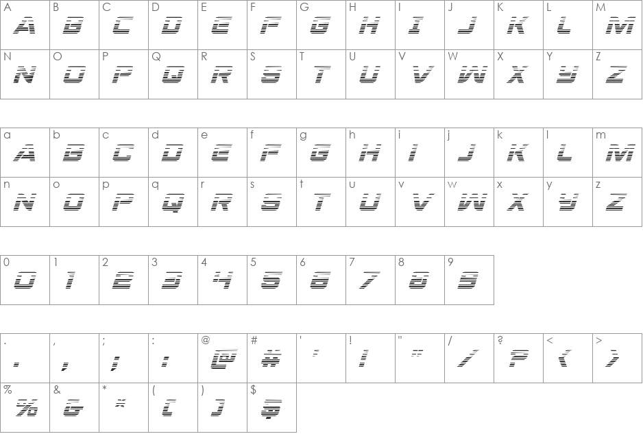 Praetorian Gradient Italic font character map preview