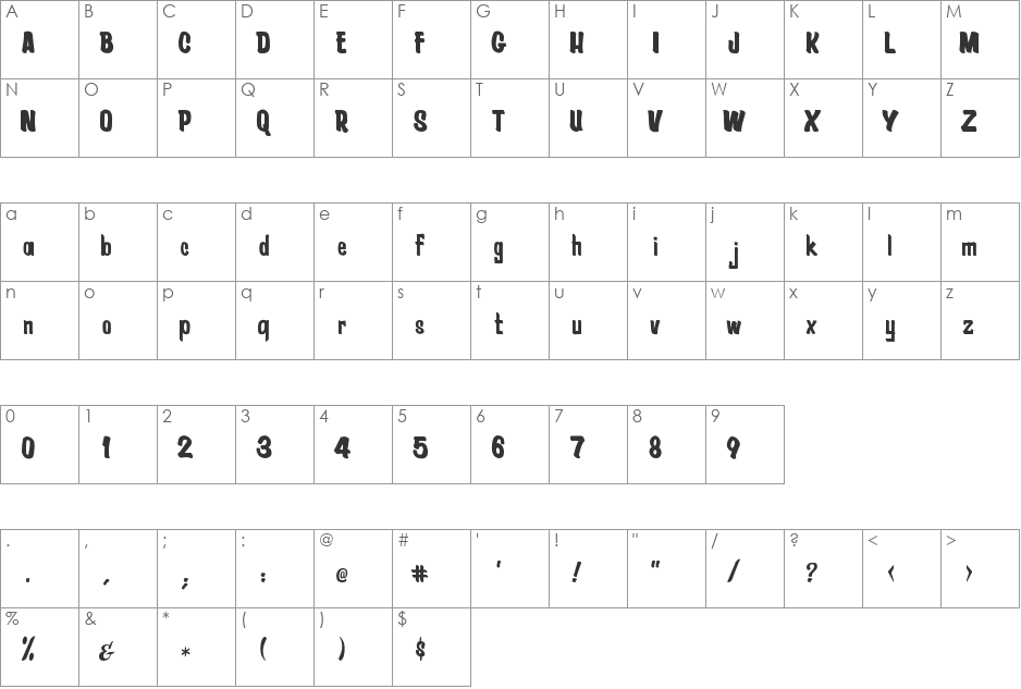 Pragana's Condensed font character map preview