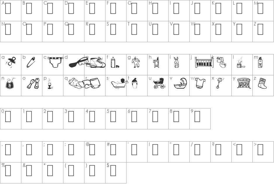 Baby's World font character map preview