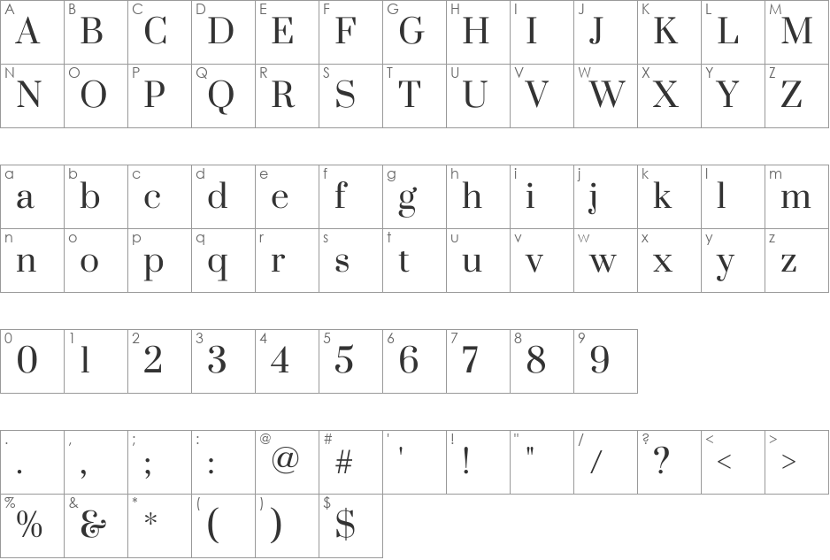 Prata font character map preview