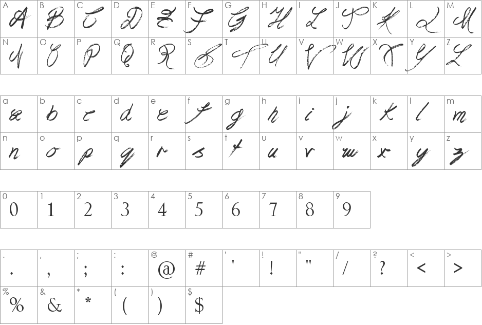 Praying Angel font character map preview