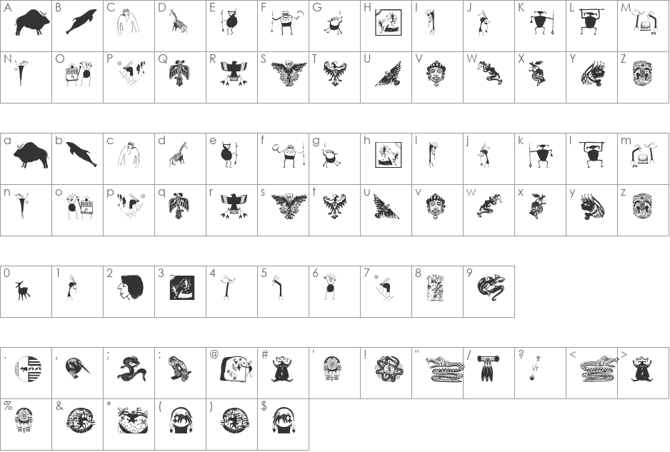 Precassos font character map preview