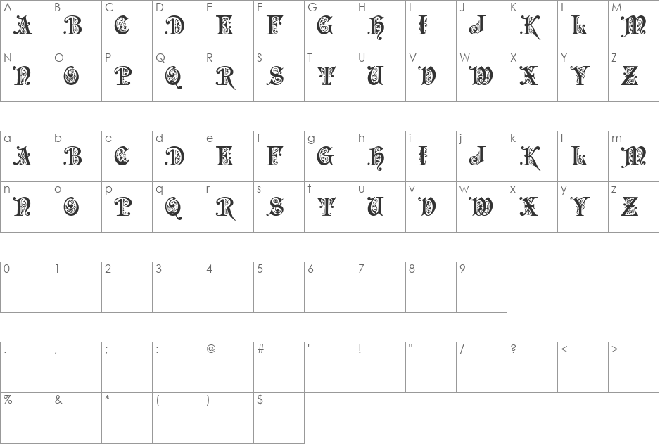 Precesia Hint font character map preview