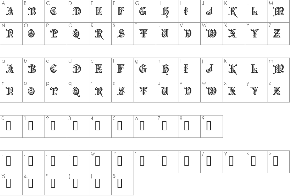 Preciosa font character map preview