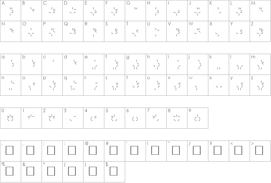 Predator font character map preview