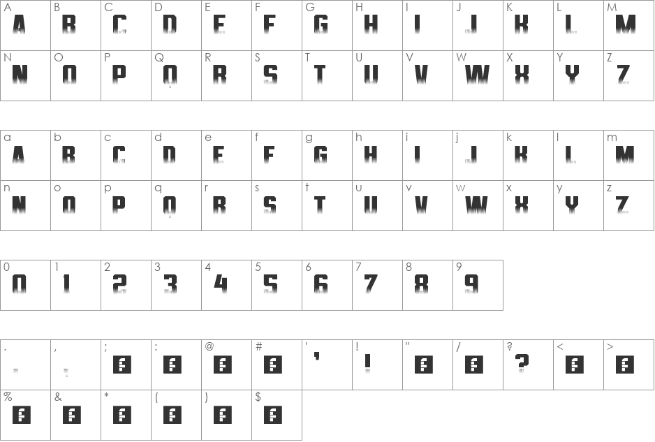 Predatoric font character map preview