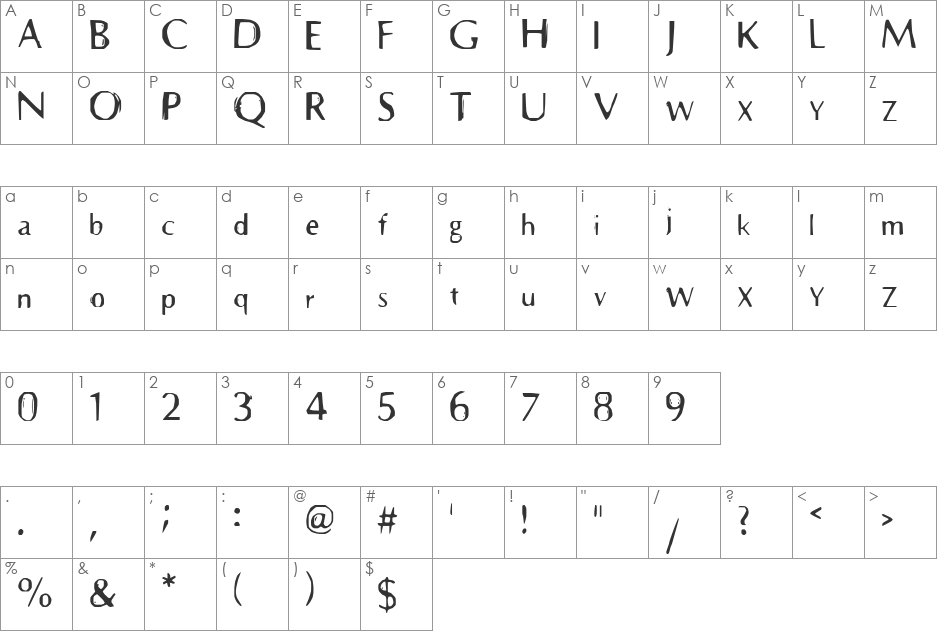 prehistoric font character map preview