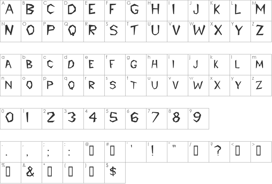 Prehistoric font character map preview