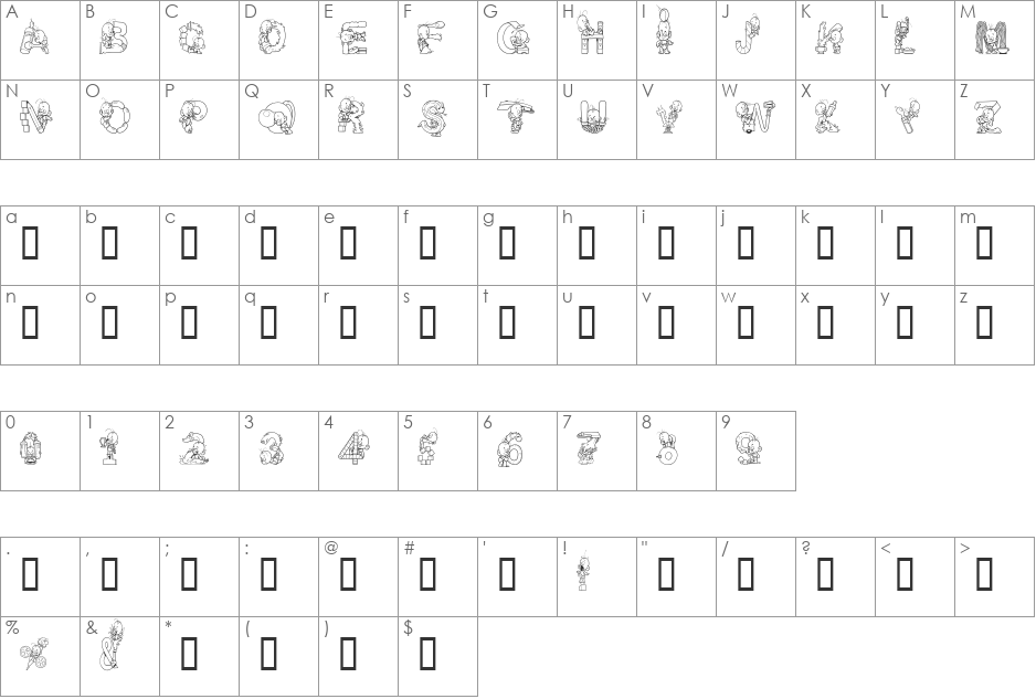 BabyBeeline font character map preview