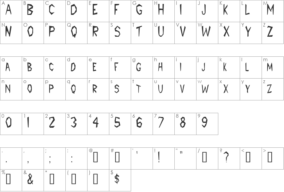 PrehistoricCondensed font character map preview