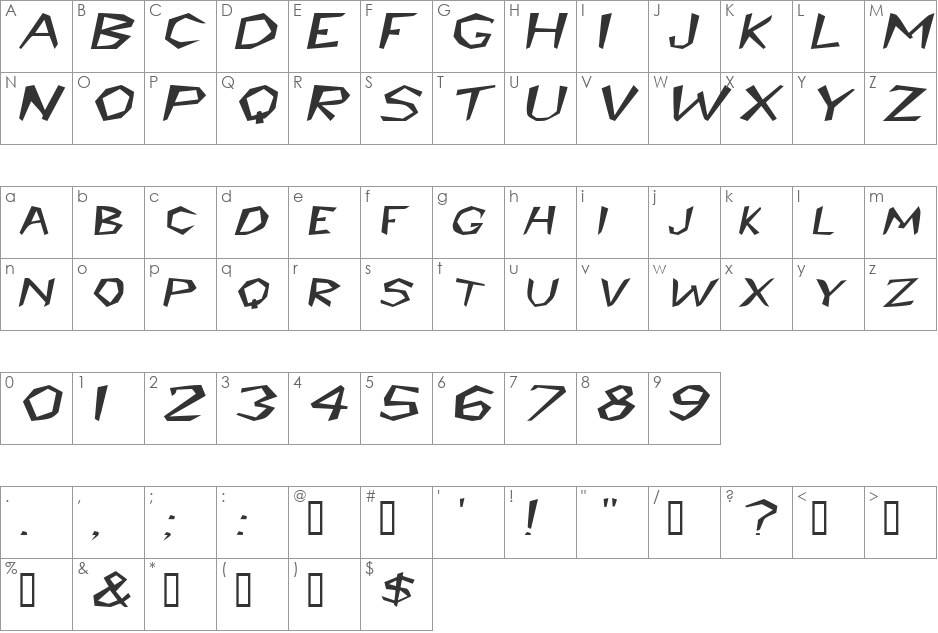 PrehistoricExtended font character map preview