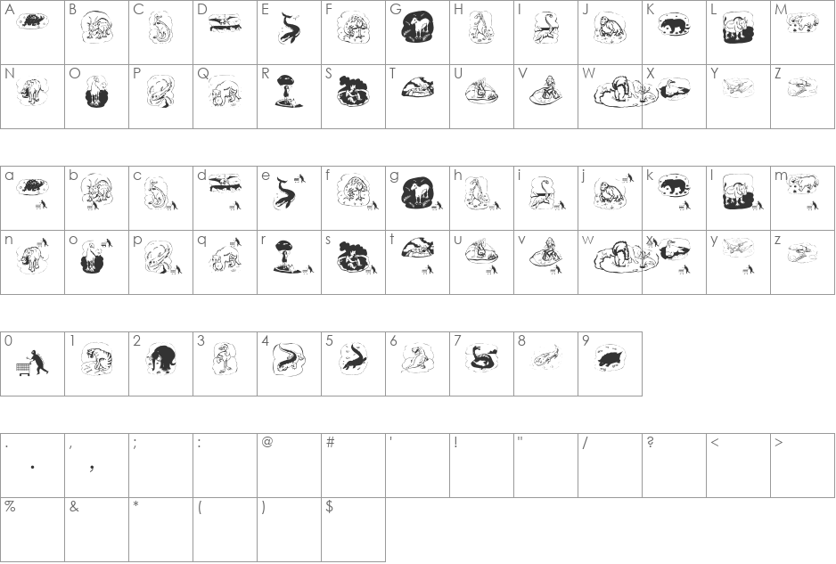 Prehistorish font character map preview