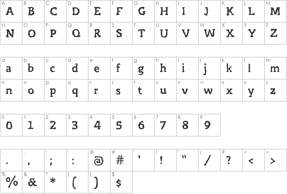 Prejidenjia font character map preview