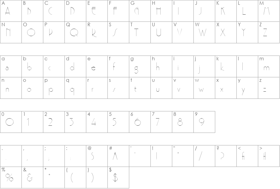 Premier Lightline LET font character map preview