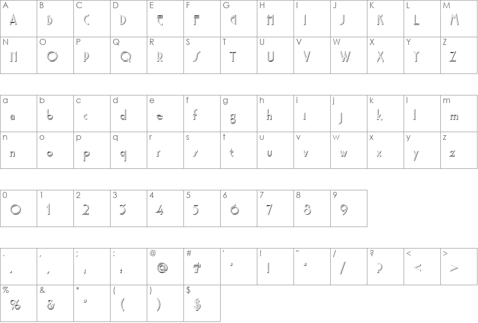 PremierOnlShaD font character map preview