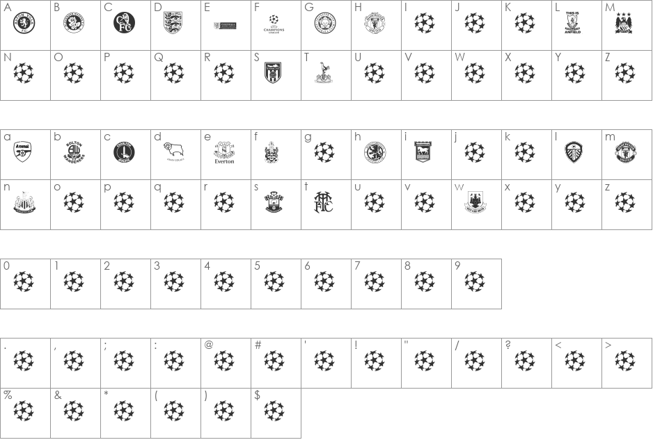 premiership font character map preview